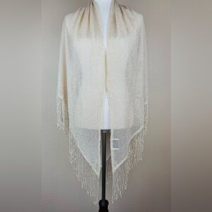 Baar & Beards, Inc. Cream Shawl w/ Gold Metallic Threads Throughout. Fringe.